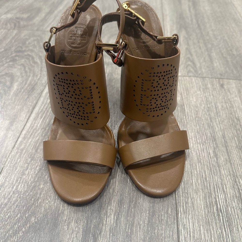 Tory Burch Gabriela Heels - Color Brown - Size 7.5 - Perforated Logo